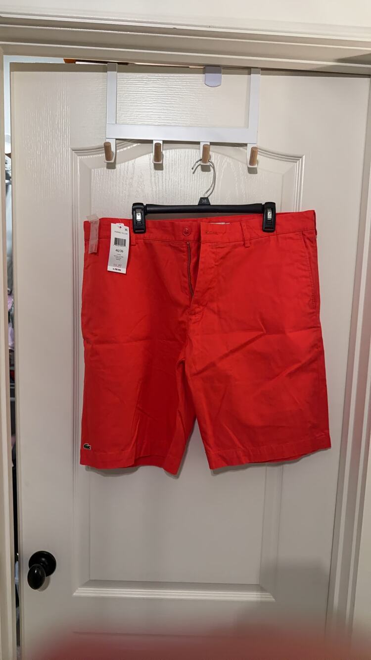 LACOSTE Men's Shorts US 36 Classic Fit Casual Chino Red & White
